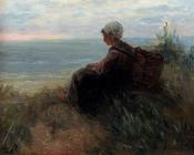 约瑟夫 伊斯拉尔斯 : A Fishergirl On A Dunetop Overlooking The Sea